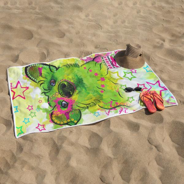 Badehandtuch Luna – Popart-Hundemotiv, 75x165 cm, 100 % Polyester, weich & schnelltrocknend